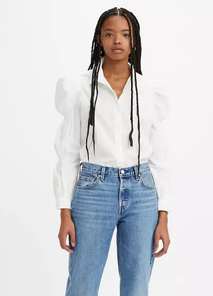 Брендова біла сорочка з призбираними рукавами levi's