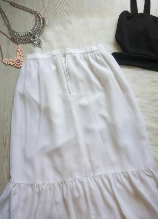 Белая длинная юбка миди шифон с воланами оборками снизу трапеция пышная летняя нарядная7 фото
