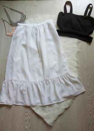 Белая длинная юбка миди шифон с воланами оборками снизу трапеция пышная летняя нарядная2 фото