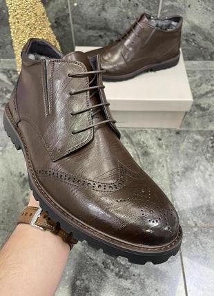 Зимние туфли / ботинки paolo conte brown (кожа, натуральный мех)