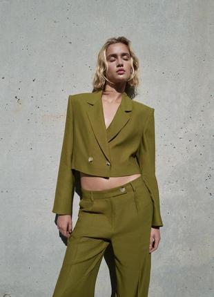 Короткий хаки блейзер женский zara new