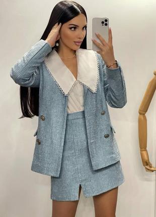 Костюм із твіду піджак жакет і спідниця з розрізом