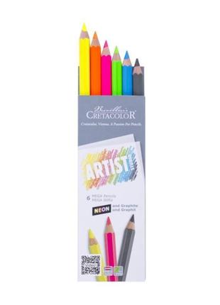 Набір 5 цв. неонових олівців мега artist studio line + 1 графітовий мега нв cretacolor1 фото