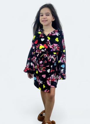 Дитячий халат плюшевий з пісунками міккі майса теплий з капюшоном халат для дівчинки