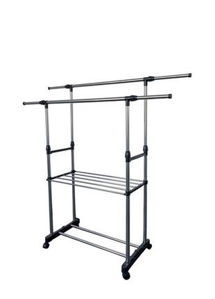 Подвійна телескопічна підлогова стійка, вішалка для одягу і взуття bonro b22