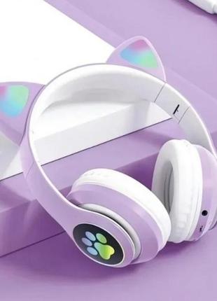 Навушники з котячими вушками vzv-23m cat ear з bluetooth гарнітурою та led підсвічуванням бузкові shop