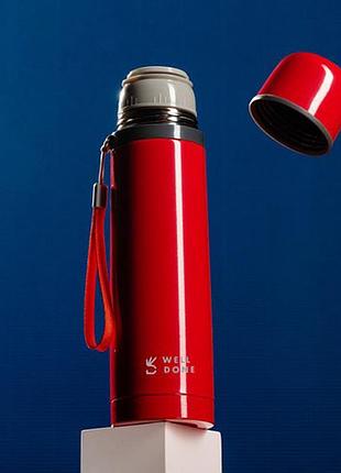 Термос вакуумний well done wd-7145r 500 мл, питний термос, термос для кави. hq-943 колір: червоний