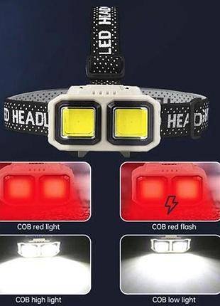 Портативный светодиодный налобный фонарь bailong hx-816 2cob(white+red), налобный wy-525 фонарик bailong