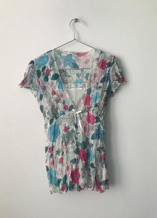 Блуза с топом y2k шифоновая блузка с цветочным принтом 00-е нулевые 2000-е 2000 г бантик бантики