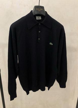 Свитер поло шерстяной лонгслив lacoste черный джемпер