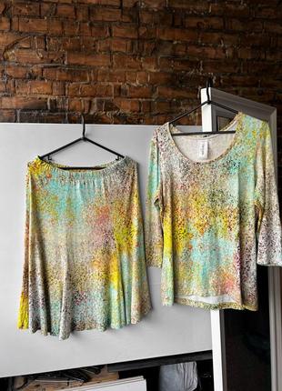 Eva&claudi women’s multicolor long sleeve top and skirt danish design жіночий лонгслів і спідниця, костюм, набір, комплект