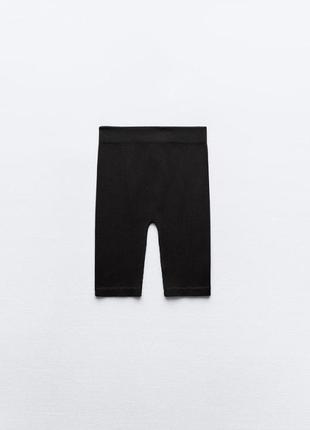 Лосины велосипедки zara черные в рубчик seamless ribbed cycling shorts