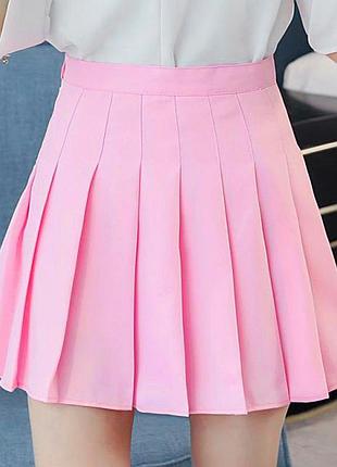 Юбка в корейском стиле в складку розовая xs
