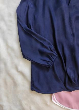 Синяя натуральная шелковая блуза с вырезом длинный рукав стрейч шелк вискоза батал италия4 фото