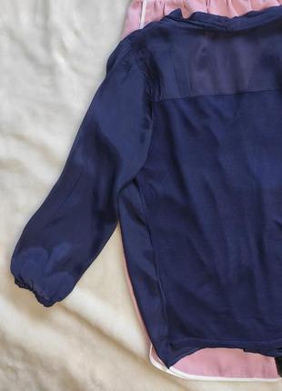 Синяя натуральная шелковая блуза с вырезом длинный рукав стрейч шелк вискоза батал италия9 фото