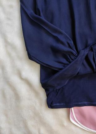 Синяя натуральная шелковая блуза с вырезом длинный рукав стрейч шелк вискоза батал италия5 фото