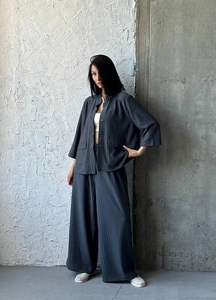 Костюм двойка с кюлотами креп трикотаж в полоску