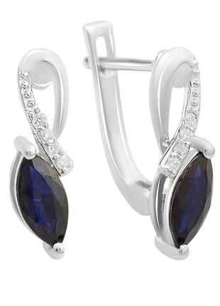 Серебряные серьги ogosilver с натуральным сапфиром 1.262ct, фианитами (2168812)
