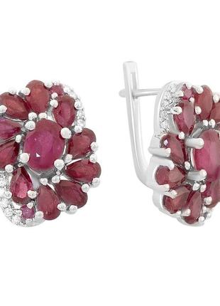 Серебряные серьги ogosilver с натуральным рубином 9.208ct, фианитами (2165170)