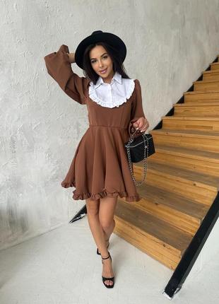 Сукня міні з комірцем костюмна тканина