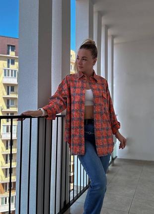 Сорочка (рубашка) жіноча варьонка котон в клітинку 42-48 сіро-рожева, бордова, помаранчева
