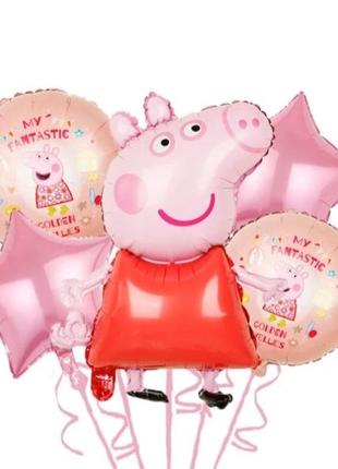 Шарики свинка пеппа фольгированные 5 штук разноцветный