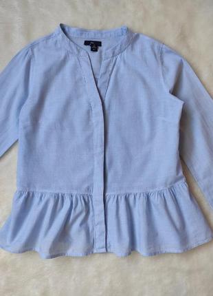Женская голубая короткая рубашка блуза кроп топ с баской длинный рукав вырез декольте gap4 фото