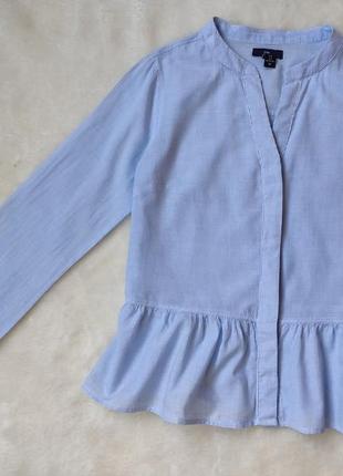 Женская голубая короткая рубашка блуза кроп топ с баской длинный рукав вырез декольте gap3 фото