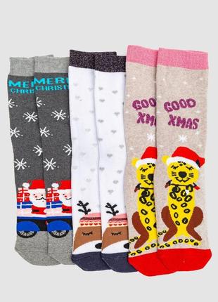 Комплект жіночих шкарпеток новорічних 3 пари, колір бежевий, білий, сірий, 151r265