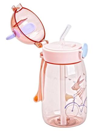 Бутылка для воды детская с крышкой флип топ и трубочкой розовый 500 мл (6927593160017)