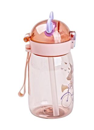 Бутылка для воды детская с крышкой флип топ и трубочкой розовый 500 мл (6927593160017)