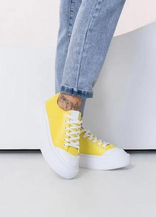 Біло-жовті кеди на високій підошві, білий, 36 41
