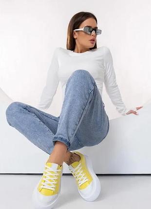 Біло-жовті кеди на високій підошві, білий, 36 414 фото