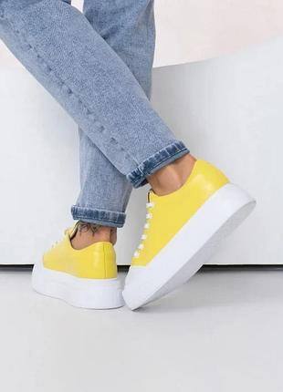 Біло-жовті кеди на високій підошві, білий, 36 413 фото