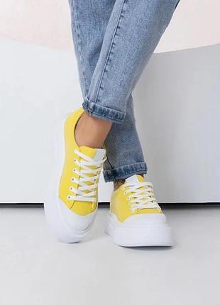 Біло-жовті кеди на високій підошві, білий, 36 412 фото