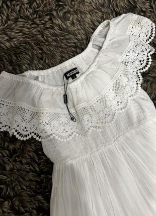 Летнее легко белое мини короткое натуральная ткань платье мини кружево2 фото