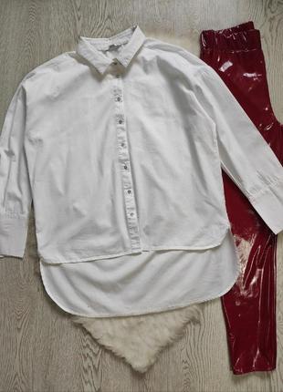Белая длинная рубашка асимметричная натуральная туника батал большого размера длинная1 фото
