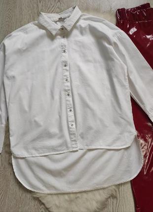 Белая длинная рубашка асимметричная натуральная туника батал большого размера длинная2 фото