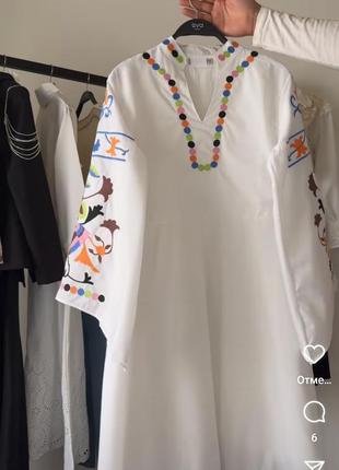 Накладний платіж ❤ турецька сукня сорочка вишиванка міді оверсайз з рукавами кльош можна вагітним4 фото