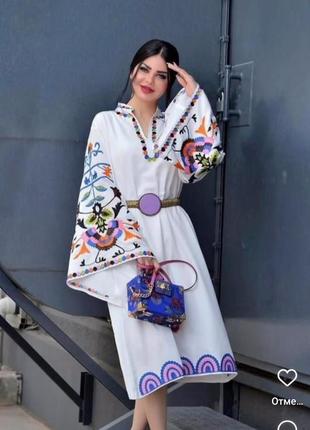 Накладний платіж ❤ турецька сукня сорочка вишиванка міді оверсайз з рукавами кльош можна вагітним2 фото