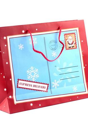 Пакет паперовий "christmas" 32 х 26 см, червоно-блакитний