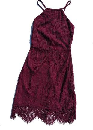 Ажурное бордовое платье из гипюра prettylittlething3 фото