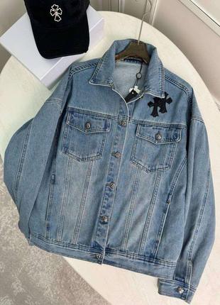 Жіноча джинсова куртка в  стилі chrome hearts2 фото