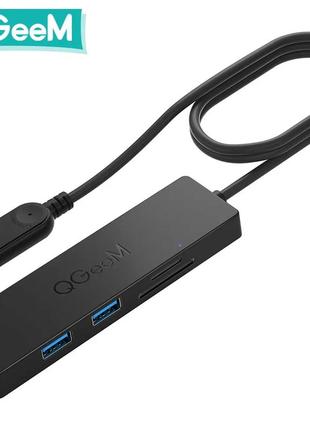 Хаб-перехідник концентратор 5в1 hub usb3.0 qgm/3 port usb + tf + sd / юсб-хаб кардридер для пк, ноутбука