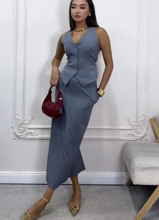 Костюм женский жилет и юбка мягко серый 42-44 46-48