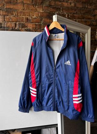 Adidas men’s vintage 90s blue full zip nylon jacket long sleeve вінтажна, нейлонова куртка