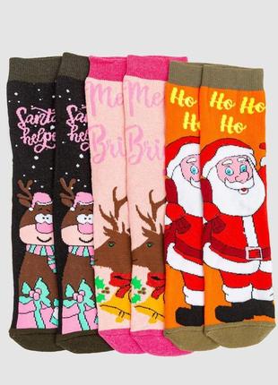Комплект женских носков новогодних 3 пары, цвет черный,оранжевый,светло-розовый, 151r272