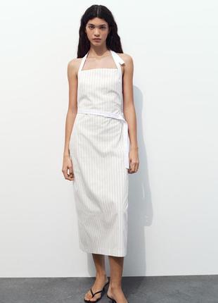 Очень красивое коттоновое платье zara в полоску с регулируемым вырезом на пуговицах