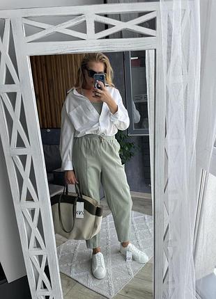 Штани-штани оливковий цвіт зара zara котон