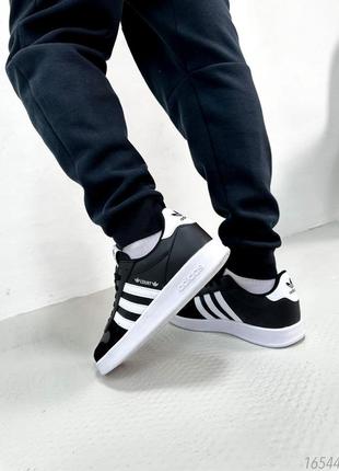 Натуральні шкіряні чорні кросівки чоловічі adidas court black7 фото